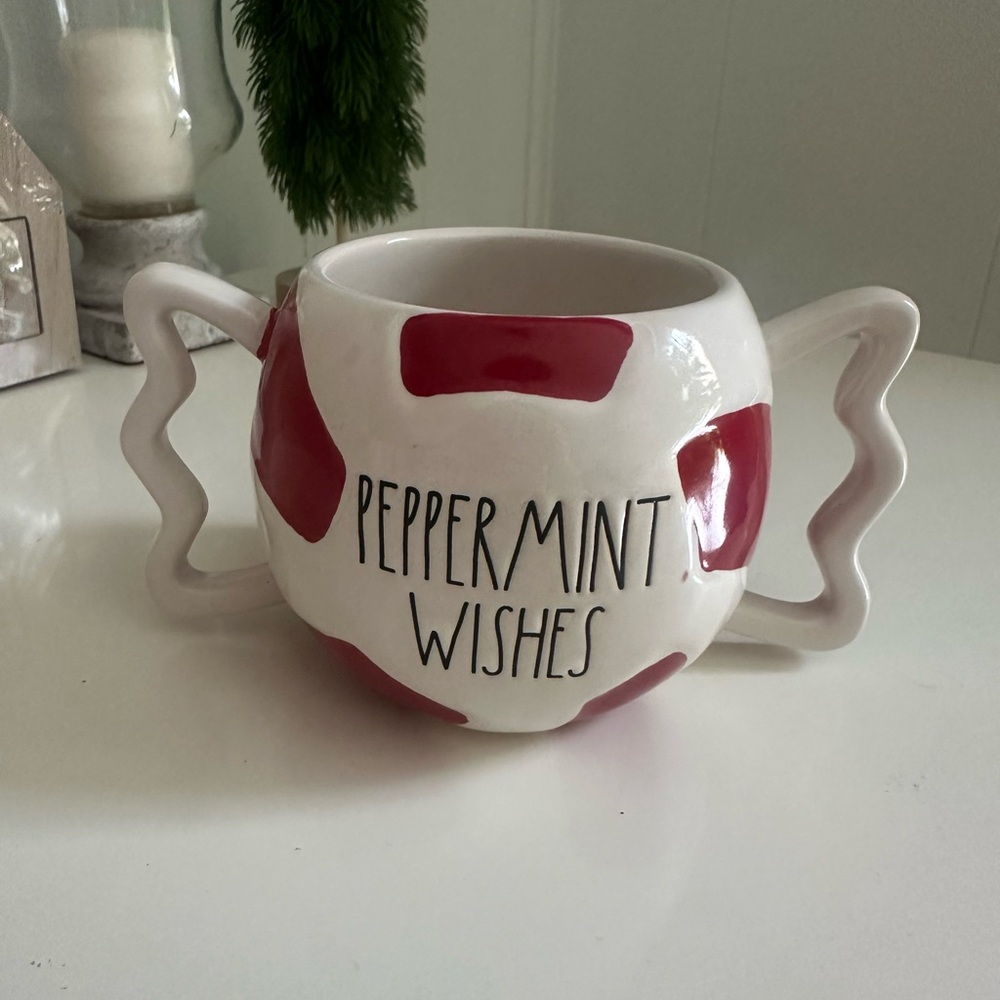 Festive Peppermint Wishes Mug - Red and White